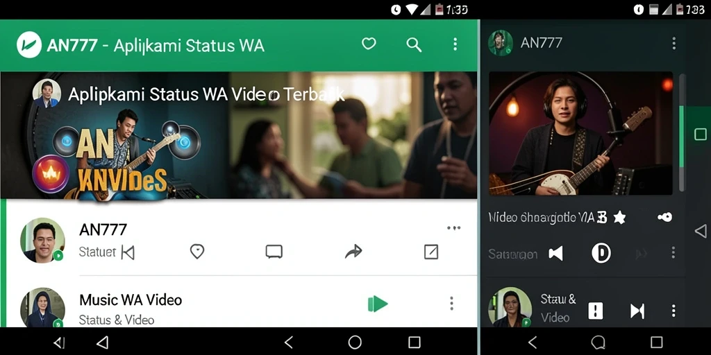 Tampilan antarmuka utama AN777 dengan fitur Status WA Video yang menarik.