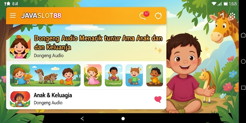 Antarmuka aplikasi yang menarik untuk mendengarkan dongeng audio.