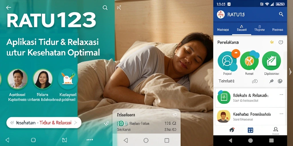 Antarmuka pengguna aplikasi RATU123 yang menenangkan untuk tidur dan relaksasi.
